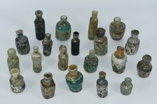 20 Ancient Roman Glass Iridescence Color Bottles With Patina