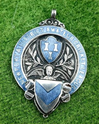 Silver & Enamel Fob Medallion " Newport & District Amateur Cricket League " C1934