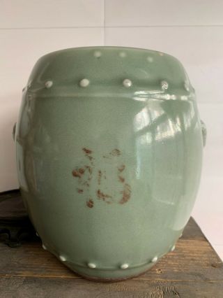 Antique Chinese Green - Glazed China Porcelain Ceramic Vase Jar With Wooden Stand
