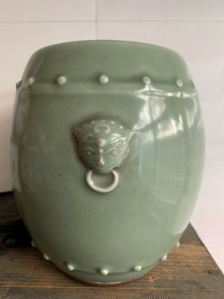 Antique Chinese Green - glazed China Porcelain Ceramic Vase Jar With Wooden Stand 6