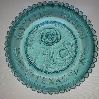 Yellow Rose Of Texas Flower Lovers Art Glass Texan Gift Teal Pairpoint Cup Plate