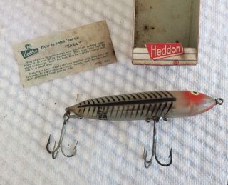 Vintage Heddon Zara Spook Nose Tie Fishing Lure And Paperwork