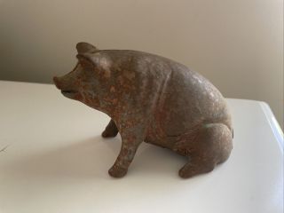 Antique A C Williams Cast Iron Sitting Pig Still Piggy Bank 5” Long 3” Tall