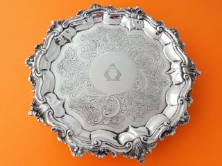 8 " Silver Salver,  London 1837 By John Wellby Waiter Tray Crest