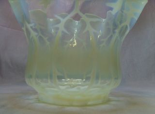 Antique Victorian Art Nouveau Opaline Brocade Vaseline Glass Duplex Lamp Shade 3