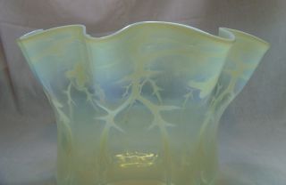 Antique Victorian Art Nouveau Opaline Brocade Vaseline Glass Duplex Lamp Shade 4