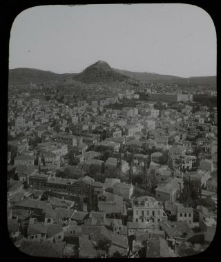 Antique Magic Lantern Slide View Of Athens And Lygabetta C1900 Photo Greece