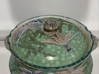 Antique Nippon Moriage Covered Bowl Dragonfly Relief Nature 2
