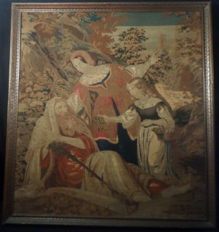 Antique Framed Needlepoint Embroidery Tapestry Of Biblical Scene 43.  75 " H X 40 " W
