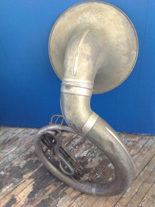 ANTIQUE CONN SOUSAPHONE 114372 PEATE ' S MUSIC HOUSE INC UTICA NY SILVER ON BRASS 6