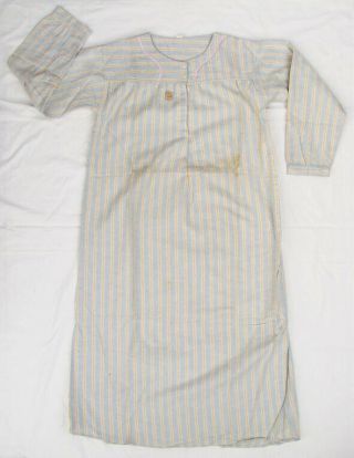 Authentic Vintage Victorian Nightgown Striped Cotton Flannel Unworn With Tag