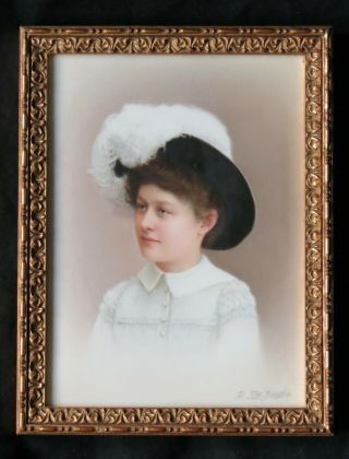Kpm Antique Signed Franz Till Dresden Porcelain Of Lady W/ Hat Portrait Plaque