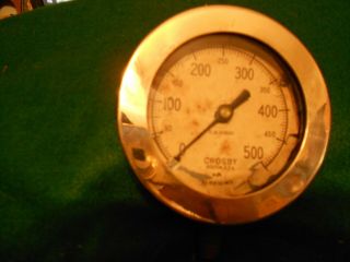 Antique Vintage Steam Pressure Gauge Crosby Brass Bezel 4 - 1/4 " Diameter