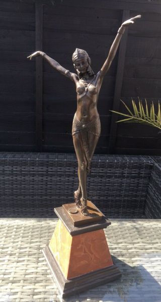 French Art Deco Bronze Sculpture Of Lady Dancer Signed
