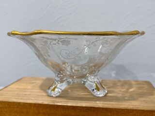 Vintage Antique Possibly Cambridge Clear Etched Glass Open Dish / Bowl