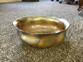 Fantastic Antique L.  C.  T Tiffany Favrile Gold Iridescent Art Glass Bowl Signed