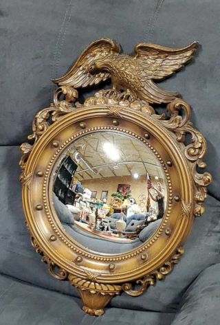 Vintage Large Syroco 4007 Eagle Federal Convex Mirror 13 Colony,  Made In U.  S.  A.