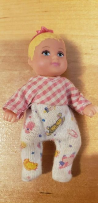 Vintage Barbie Happy Family Krissy Baby Doll 1990 Mattel Jointed 2.  5 " Pink Bow