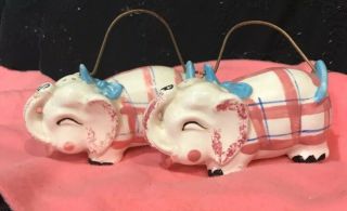 Antique Elephant Salt And Pepper Shakers With Metal Handles