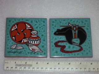 2,  4 X 4 Hand Crafted Cleo Teissedre Wall Decor Ceramic Tile Painted Images