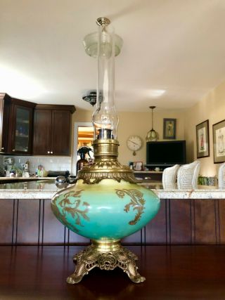 Antique GWTW Oil Lamp Rampant Lion Hurricane Kerosene Lamp LArGE 5