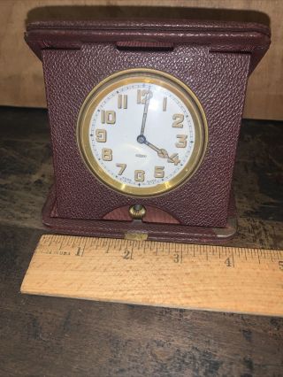Vintage Antique 8 Day Swiss Travel Clock Leather Case.  Parts Or Restore
