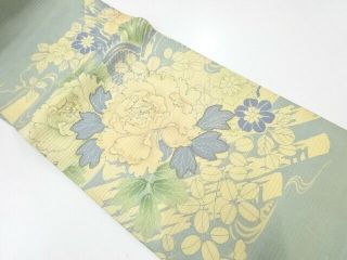 90666 Japanese Kimono / Antique Maru Obi / For Summer / Embroidery / Floral Pla