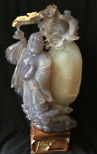 Vtg 1930’s Hand Carved Chinese Jade Buddha Statue Figurine W/ Children Bats 5lbs
