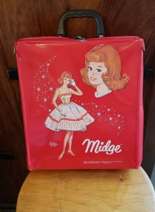 Vintage 1964 Midge Doll With Carrying Case,  Clothes,  & Accessories (mattel)