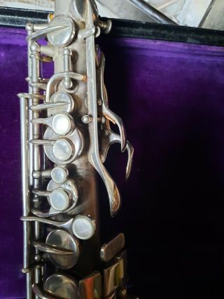 Antique Conn Alto Saxophone,  silver exterior,  gold interior,  patd 1914 5