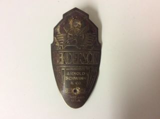 Antique Henderson Bicycle Head Badge.  Pre - War.  Brass