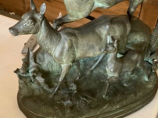 19th Century Bronze Spelter Stag & Family SCULPTURE Signed Hippolyte Heizler 3