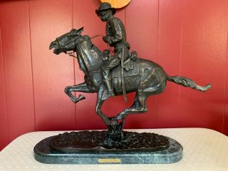 Frederic Remington Trooper Of The Plains Bronze Statue Sculpture 22 " Signed