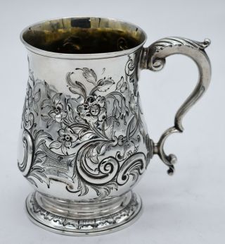 George Ii Solid Silver Pint Mug/tankard Flowers.  London 1758 334 Gm