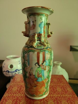 Antique Chinese Vase Rose Mandarin Hand Painted Porcelain