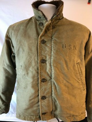 Vintage Ww2 Us Navy Issue N - 1 Deck Jacket Size 38 Authentic Antique