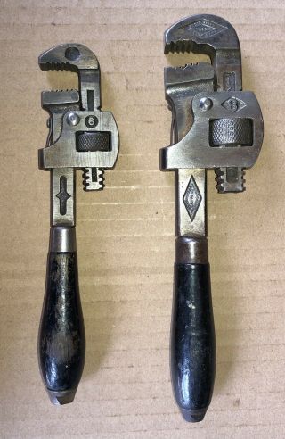 Pair Antique Stillson Patent 6 " & 8 " Pipe Wrenches Walworth Merit