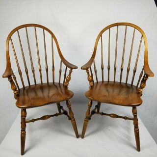 Set Of 2 Ethan Allen Circa 1776 Bowback Arm Chair 18 - 6211 Solid Maple