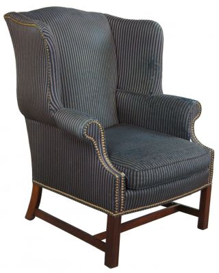 Pearson George Iii Chippendale Mahogany Striped Wingback Library Club Arm Chair