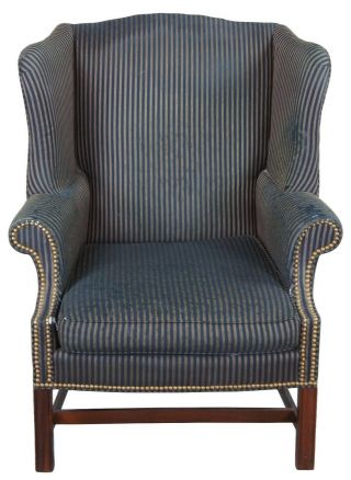 Pearson George III Chippendale Mahogany Striped Wingback Library Club Arm Chair 2