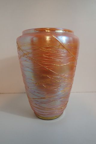 Antique Durand Art Glass Vase Gold Iridescent Aurene Threaded Vase 8.  25 ",  1920 