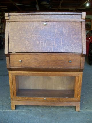 Antique Oak Barrister Bookcase Secretary Desk Quarter Sawn