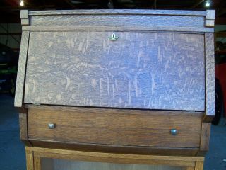 Antique Oak Barrister Bookcase Secretary Desk Quarter Sawn 2