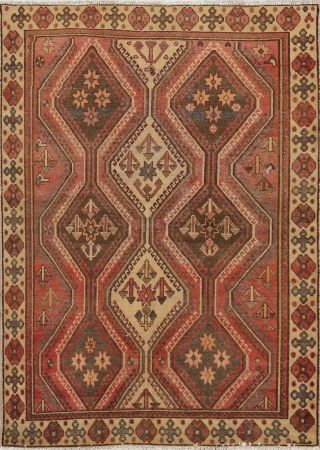 Antique Geometric Bakhtiari Hand - Knotted Area Rug Wool Oriental Carpet 5x7 Ft
