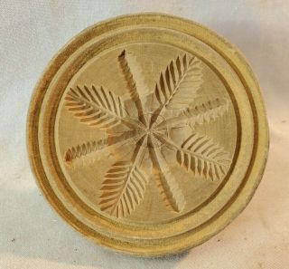 Antique Wood Butter Mold Print Stamp With Carved Sheaths Of Wheat