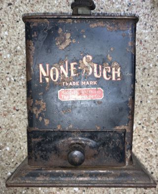 ANTIQUE VTG NONE SUCH TIN LITHO COFFEE GRINDER MILL ADVERTISING DECOR NR 2