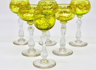 Set Of 6 Antique St Saint Louis Chartreuse Gold Art Nouveau Wine Glass
