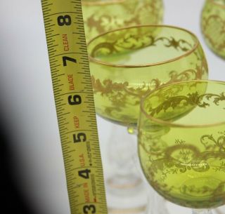 Set of 6 Antique St Saint Louis Chartreuse Gold Art Nouveau Wine Glass 4