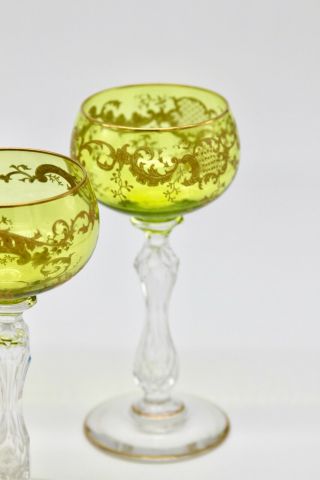 Set of 6 Antique St Saint Louis Chartreuse Gold Art Nouveau Wine Glass 5