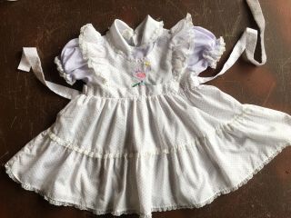 Vtg 4t Baby Togs White & Purple Polka Dot Lace Ruffle Baby Dress Bird Defects
